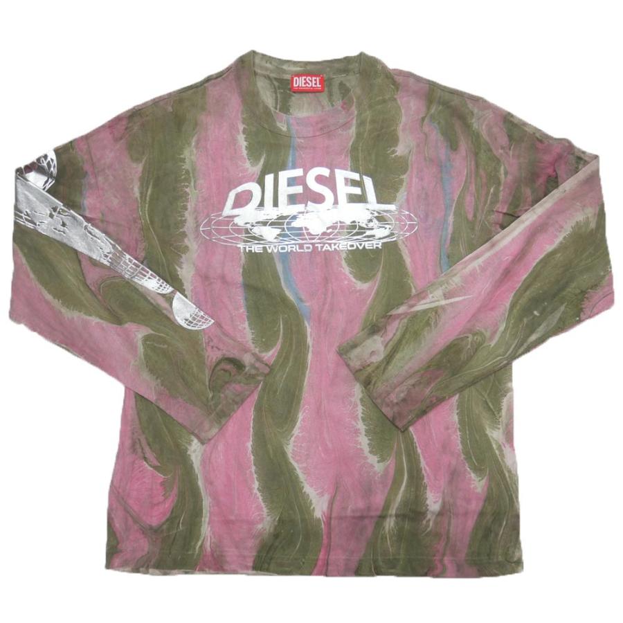 DIESEL ディーゼル メンズクルーネックロングTシャツ A10473 0IJAU / T-CRANE-LS-L4 ピンク系マルチ｜tre-style｜02