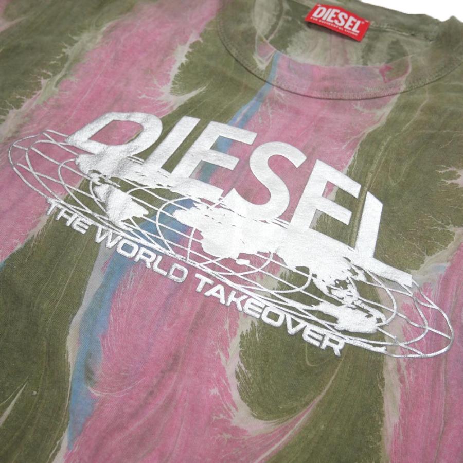 DIESEL ディーゼル メンズクルーネックロングTシャツ A10473 0IJAU / T-CRANE-LS-L4 ピンク系マルチ｜tre-style｜04
