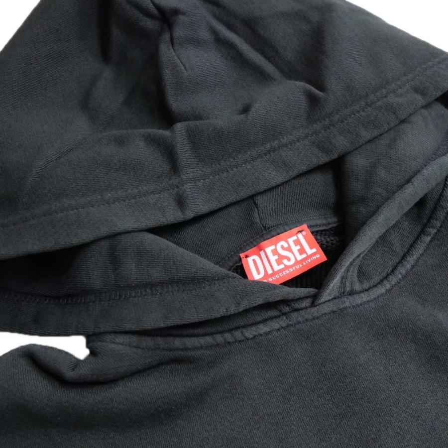 DIESEL ブラック レザーパッチ パーカー　Lサイズ DIESEL（ディーゼル） 25AWモデル プルオーバーパーカー S-MACS HOOD