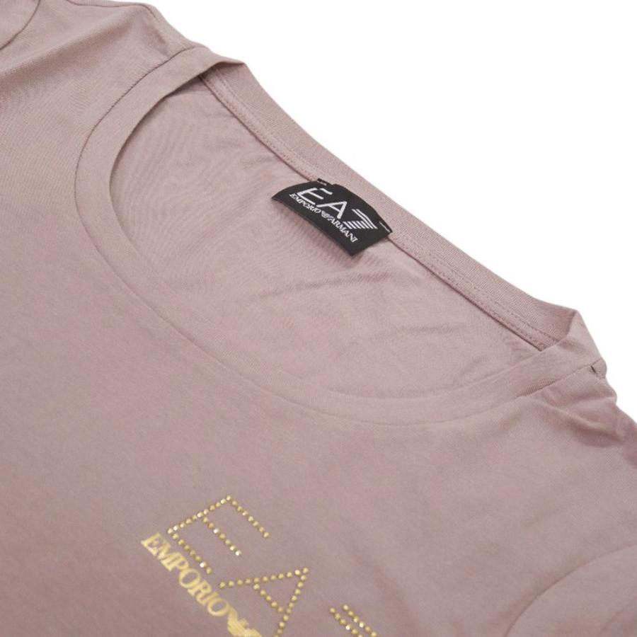 セールSS EMPORIO ARMANI エンポリオアルマーニ EA7 Tシャツ レディース 半袖 ラウンドネック 8NTT65 TJDQZ ブランド ストーン スタッズ ロゴ カジュアル スポーティ ジム ダスティピンク EMPORIO ARMANI エンポリオアルマーニ EA7 レディースラウンドネックT