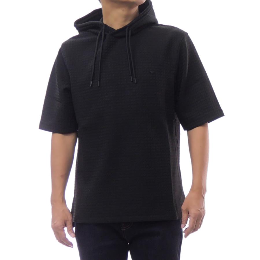 2025 秋冬新作！ EMPORIO ARMANI エンポリオアルマーニ パーカー メンズ 半袖 プルオーバー EM003143 AF13700 ブラック EMPORIO ARMANI エンポリオアルマーニ メンズプルオーバー半袖パーカー