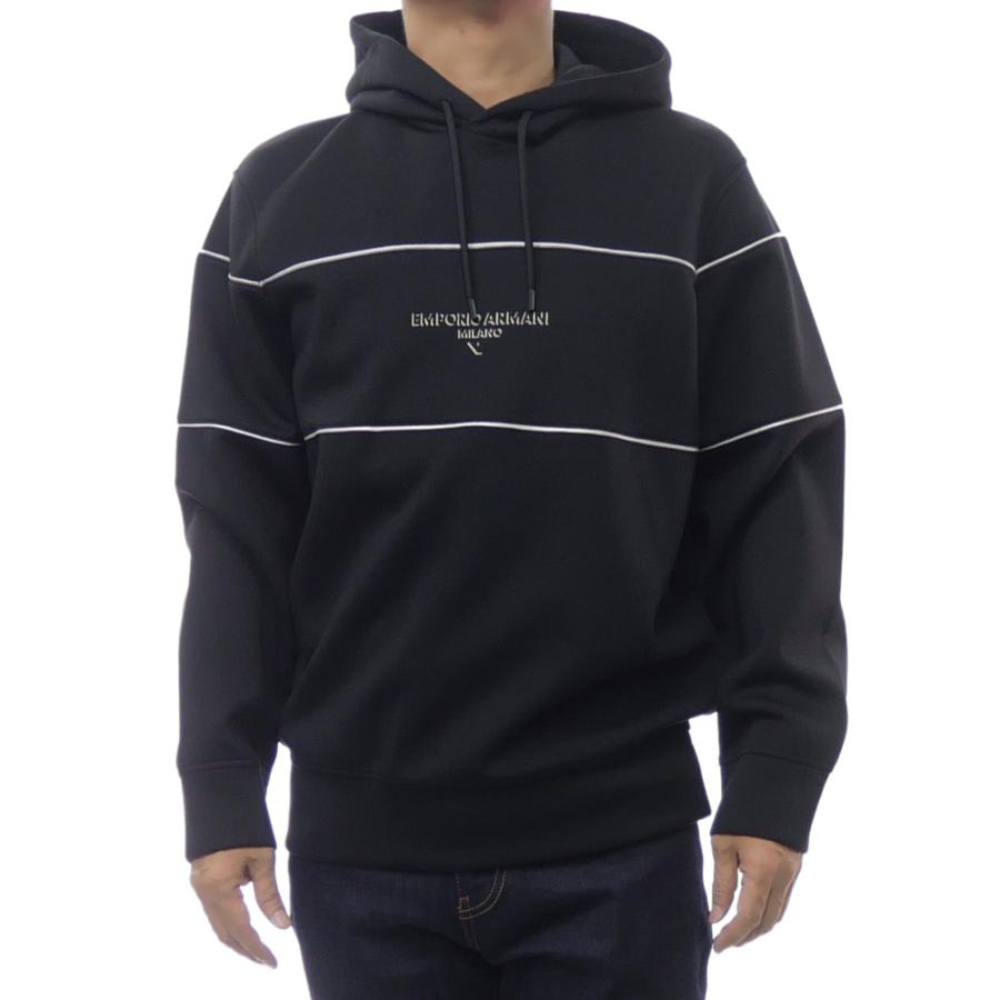 2025 秋冬新作！ EMPORIO ARMANI エンポリオアルマーニ パーカー メンズ プルオーバー EM002885 AF17545 ブラック EMPORIO ARMANI エンポリオアルマーニ メンズプルオーバーパーカー