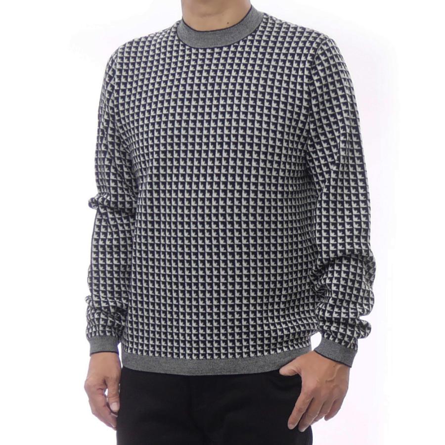 2025 秋冬新作！ EMPORIO ARMANI エンポリオアルマーニ セーター メンズ クルーネック ニット EM001989 AF14199 ブラック×ホワイト EMPORIO ARMANI エンポリオアルマーニ メンズクルーネックニット