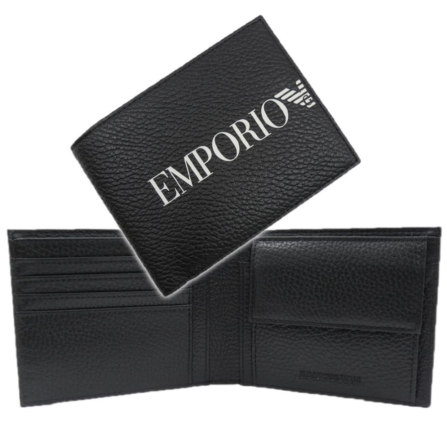 EMPORIO ARMANIエンポリオアルマーニ メンズ二つ折り財布 ブラック EMPORIO ARMANI エンポリオアルマーニ メンズ 二つ折り財布（小銭入れ