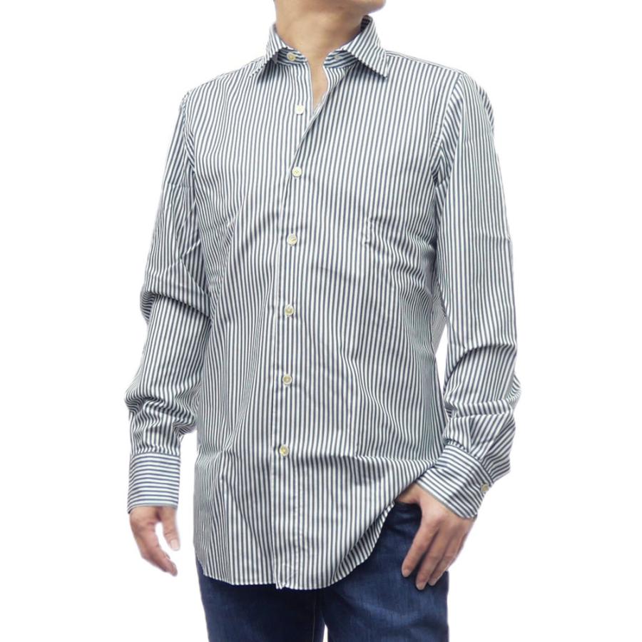 旧作お買い得セール！ FINAMORE フィナモレ カッタウェイシャツ メンズ コットン 綿100％ LUIGI / MIL58 460027 C0434 ホワイト×グリーン Finamore（フィナモレ） メンズカッタウェイシャツ LUIGI / MIL58