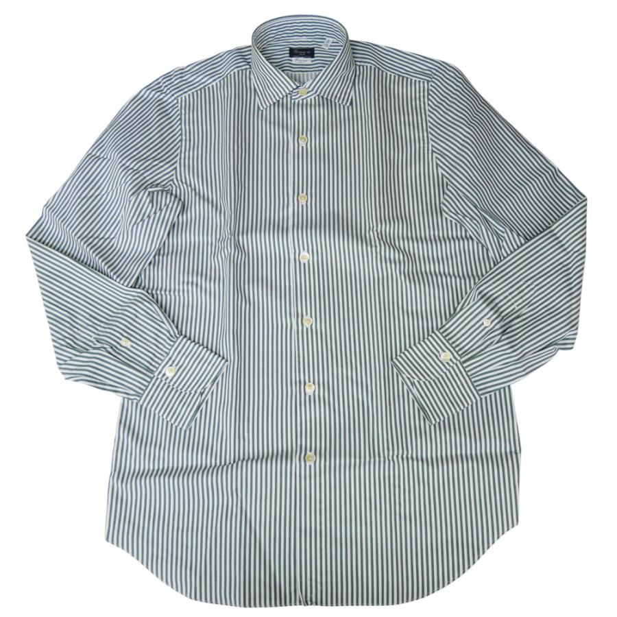 旧作お買い得セール！ FINAMORE フィナモレ カッタウェイシャツ メンズ コットン 綿100％ LUIGI / MIL58 460027 C0434 ホワイト×グリーン Finamore（フィナモレ） メンズカッタウェイシャツ LUIGI / MIL58