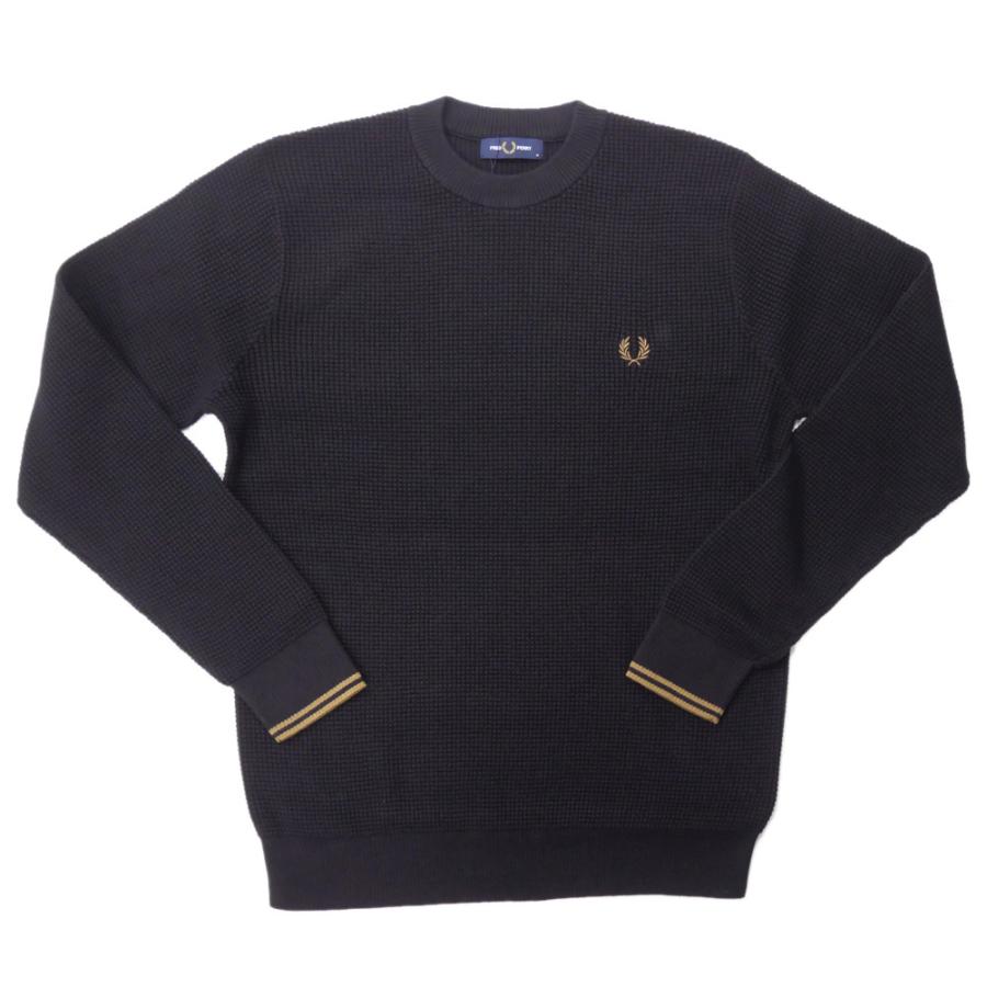 FRED PERRY フレッドペリー メンズクルーネックニット セーター K6507 / WAFFLE STITCH JUMPER ブラック