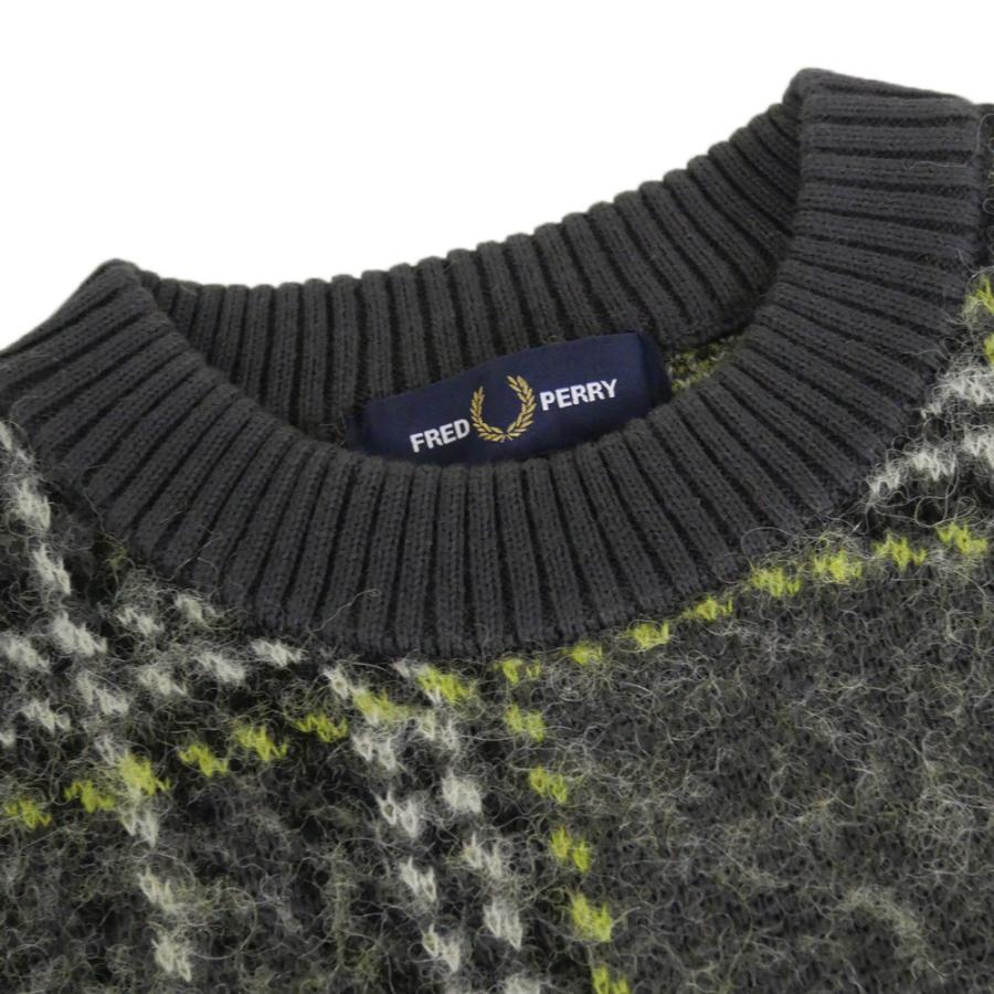 2025 秋冬新作！ FRED PERRY フレッドペリー メンズクルーネックニット セーター K1552 / BRUSHED TARTAN JUMPER グレー 2025秋冬新作 FRED PERRY（フレッドペリー） メンズクルーネックニット セーター