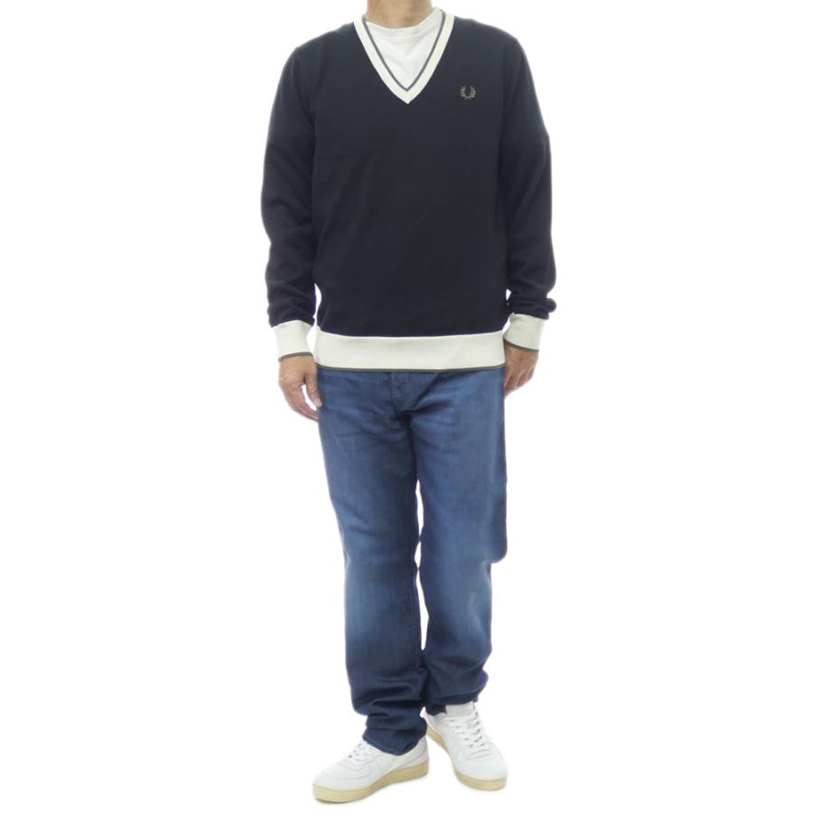 FRED PERRY（フレッドペリー） メンズVネックニット セーター K1316 / CONTRAST TIPPED JUMPER ブラック ...