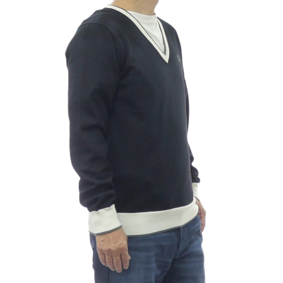 2025 秋冬新作！ FRED PERRY フレッドペリー セーター メンズ Vネックニット K1316 / CONTRAST TIPPED JUMPER ブラック FRED PERRY（フレッドペリー） メンズVネックニット セーター K1316