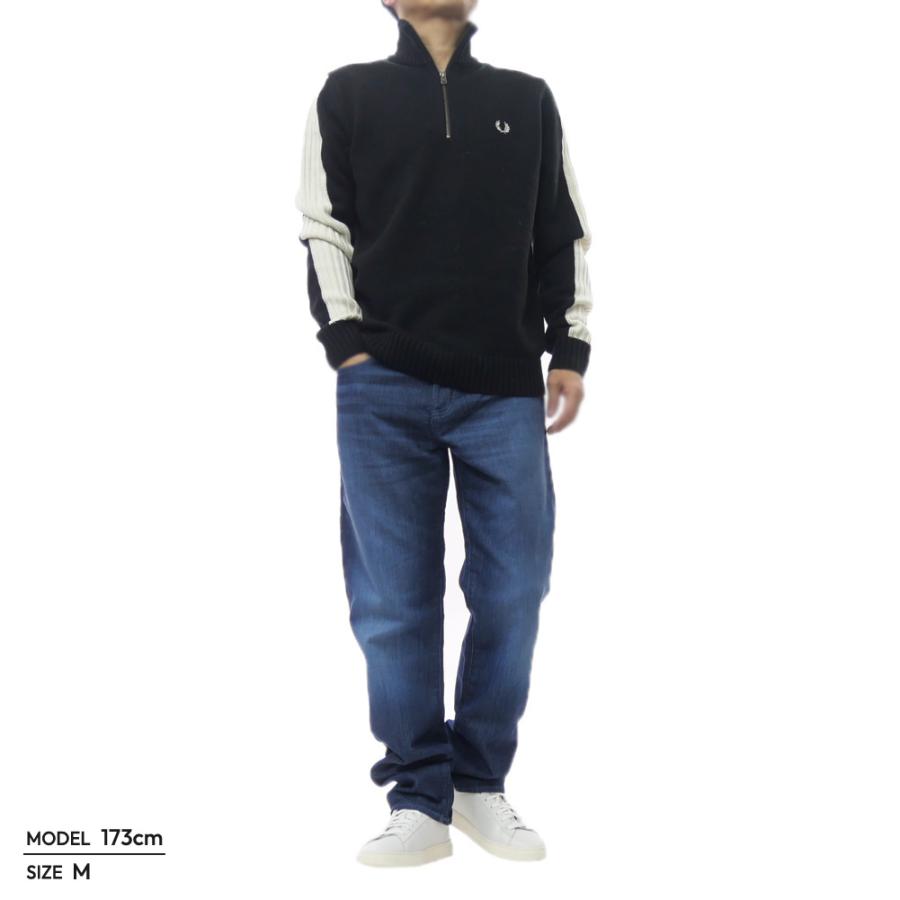 FRED PERRY フレッドペリー メンズクルーネックニット セーター K1545 / RIBBED SLEEVE HALF ZIP JUMPER ブラック_1