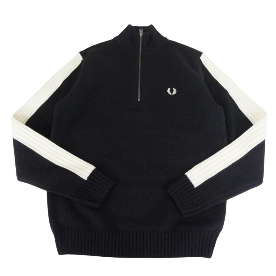 FRED PERRY フレッドペリー メンズクルーネックニット セーター K1545 / RIBBED SLEEVE HALF ZIP JUMPER ブラック_4
