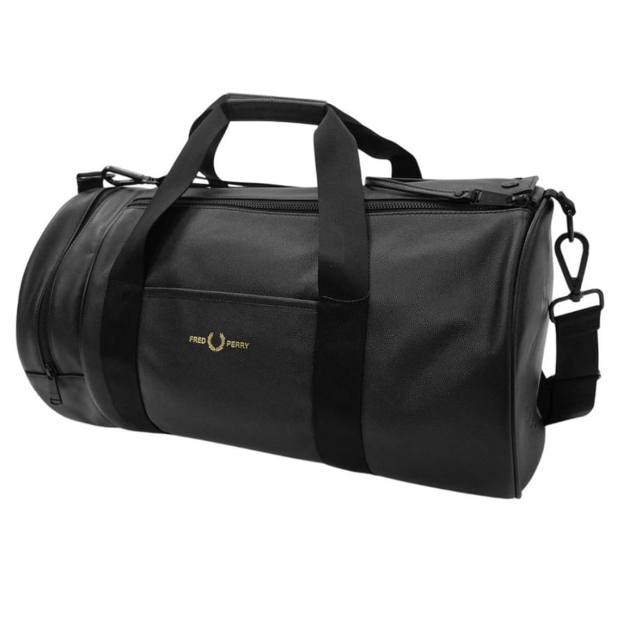 2025 秋冬新作！ FRED PERRY フレッドペリー バッグ メンズ バレルバッグ L1188 / SCOTCHGRAIN LATHER BARREL BAG ブラック FRED PERRY（フレッドペリー） メンズバレルバッグ L1188