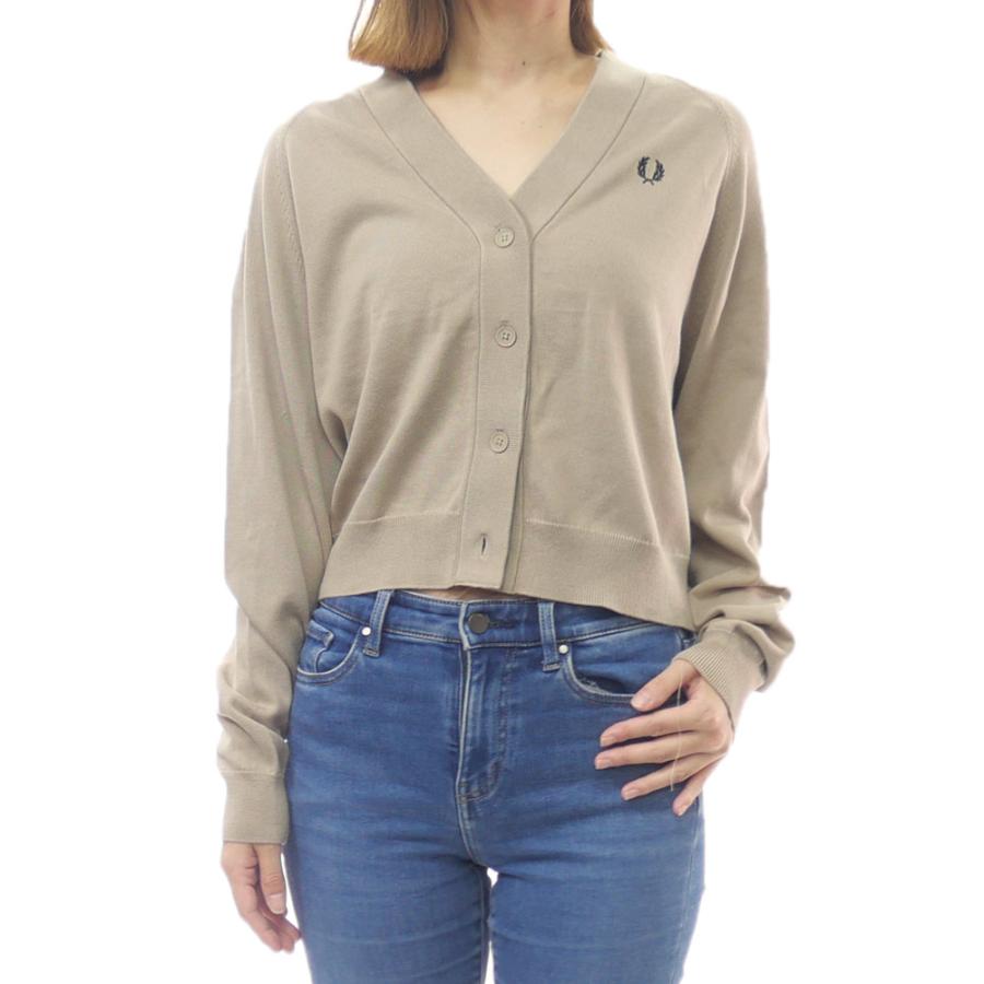 美品 FRED PERRY ベージュ Vネックカーディガン UK10 FRED PERRY（フレッドペリー） レディースVネックカーディガン K1120