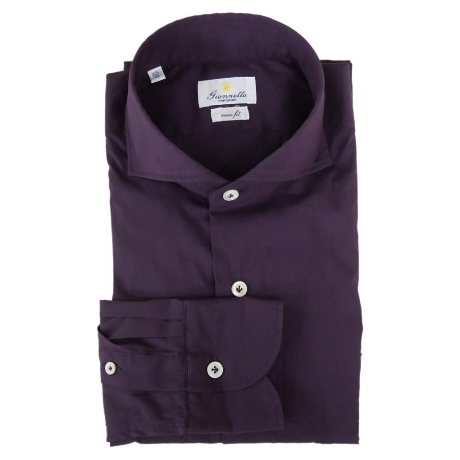 セールSS GIANNETTO ジャンネット カッタウェイシャツ メンズ 長袖 AC999 VINCI FIT WASH ワイシャツ ブランド ワンポイント 刺繍 上品 ビジネス きれいめ 無地 ダークパープル GIANNETTO（ジャンネット） メンズカッタウェイシャツ AC999 / VINCI