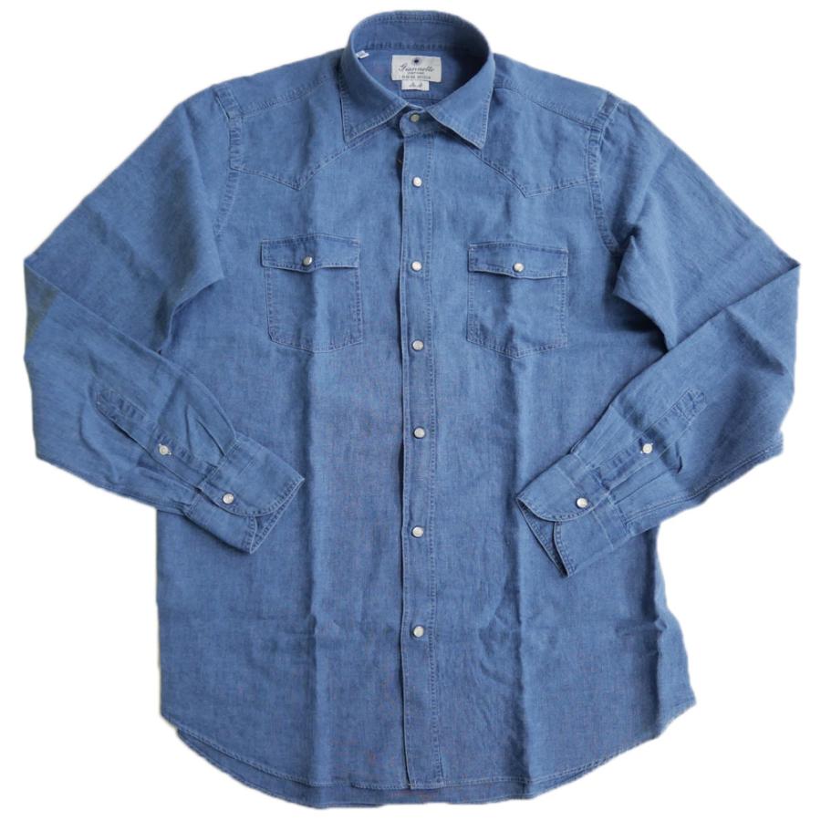 セールSS GIANNETTO ジャンネット カッタウェイシャツ メンズ 51369 / SLIMFIT WASH CHIARO デニムブルー GIANNETTO（ジャンネット） メンズカッタウェイシャツ 51369 / SLIMFIT