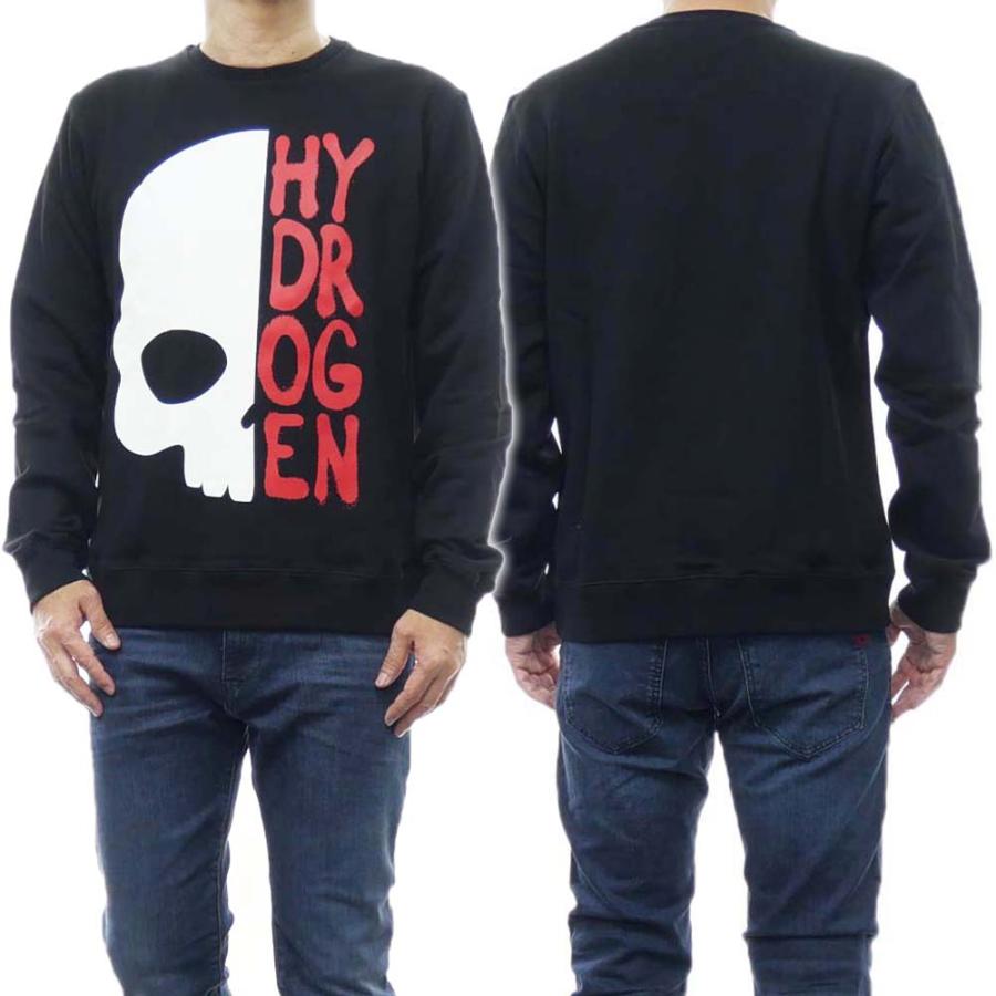 旧作お買い得セール！ HYDROGEN ハイドロゲン トレーナー メンズ MW0006 / HALF SKULL CREWNECK SWEATSHIRT ブラック HYDROGEN（ハイドロゲン） メンズトレーナー MW0006 / HALF SKULL