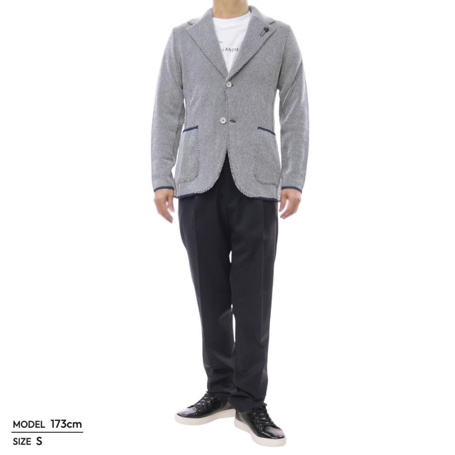 LARDINI ラルディーニ メンズシングル2Bニットジャケット CNCLJM56 CN64011 ネイビー×ホワイト 2026春夏新作の画像