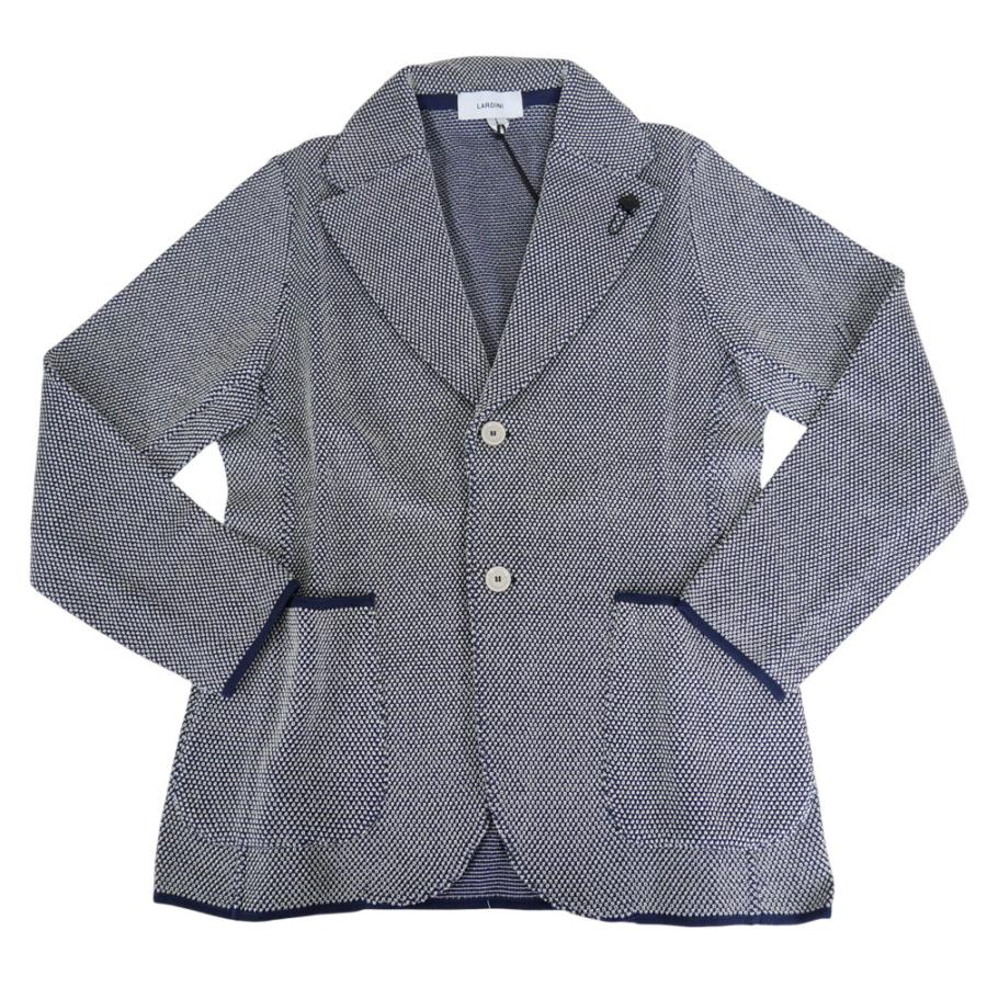 LARDINI ラルディーニ メンズシングル2Bニットジャケット CNCLJM56 CN64011 ネイビー×ホワイト 2026春夏新作の画像