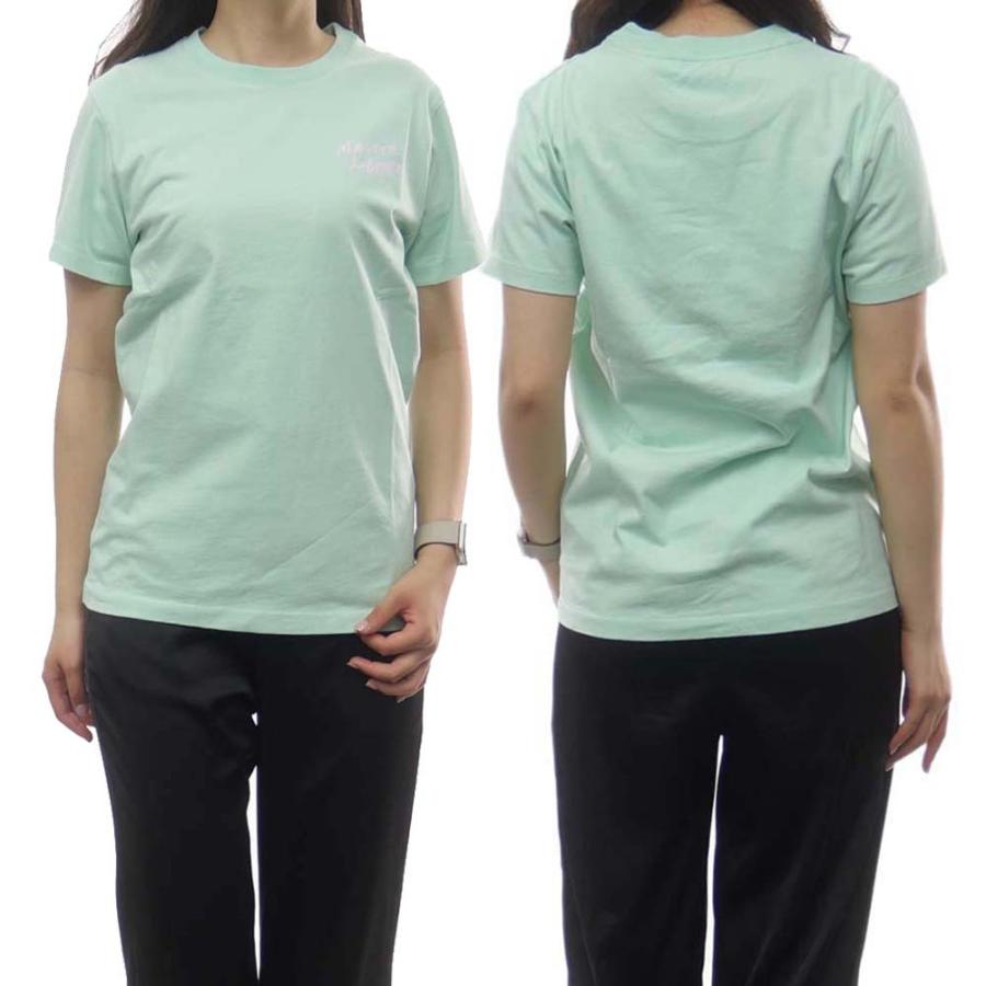 MAISON KITSUNE メゾンキツネ レディースクルーネックTシャツ/ MINI HANDWRI TING CLASSIC TEE-SHIRT/ IW00131KJ0035 ミストグリーン
