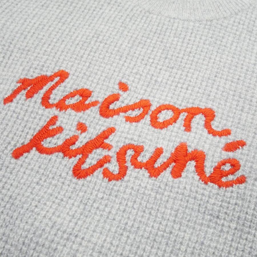 メゾンキツネ LW00812KT1063 ﾋﾟﾝｸ ｳｰﾙ ﾚﾀﾘﾝｸﾞ刺繍ﾛｺﾞ ﾜｯﾌﾙﾆｯﾄﾌﾟﾙｵｰﾊﾞｰ S MAISON KITSUNE メゾンキツネ LW00812KT1063 ピンク ウール レタリング