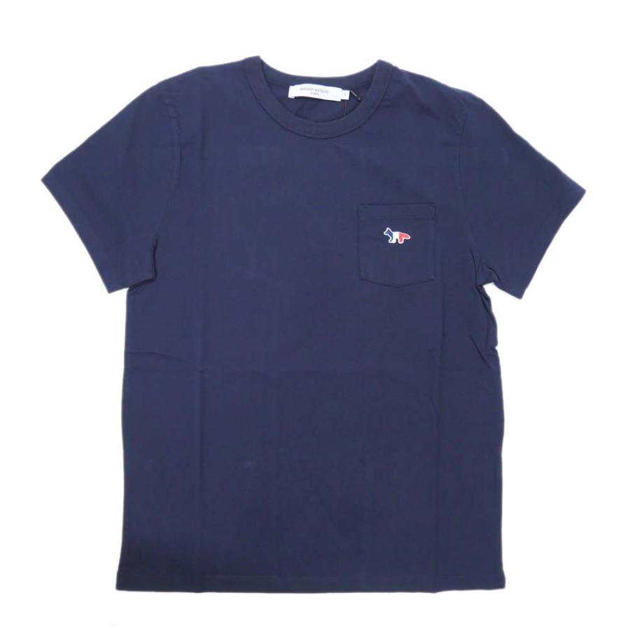 MAISON KITSUNE メゾンキツネ レディースクルーネックTシャツ FW00107 KJ0010 / TRICOLOR FOX PATCH CLASSIC POCKET TEE-SHIRT ネイビー｜tre-style｜02