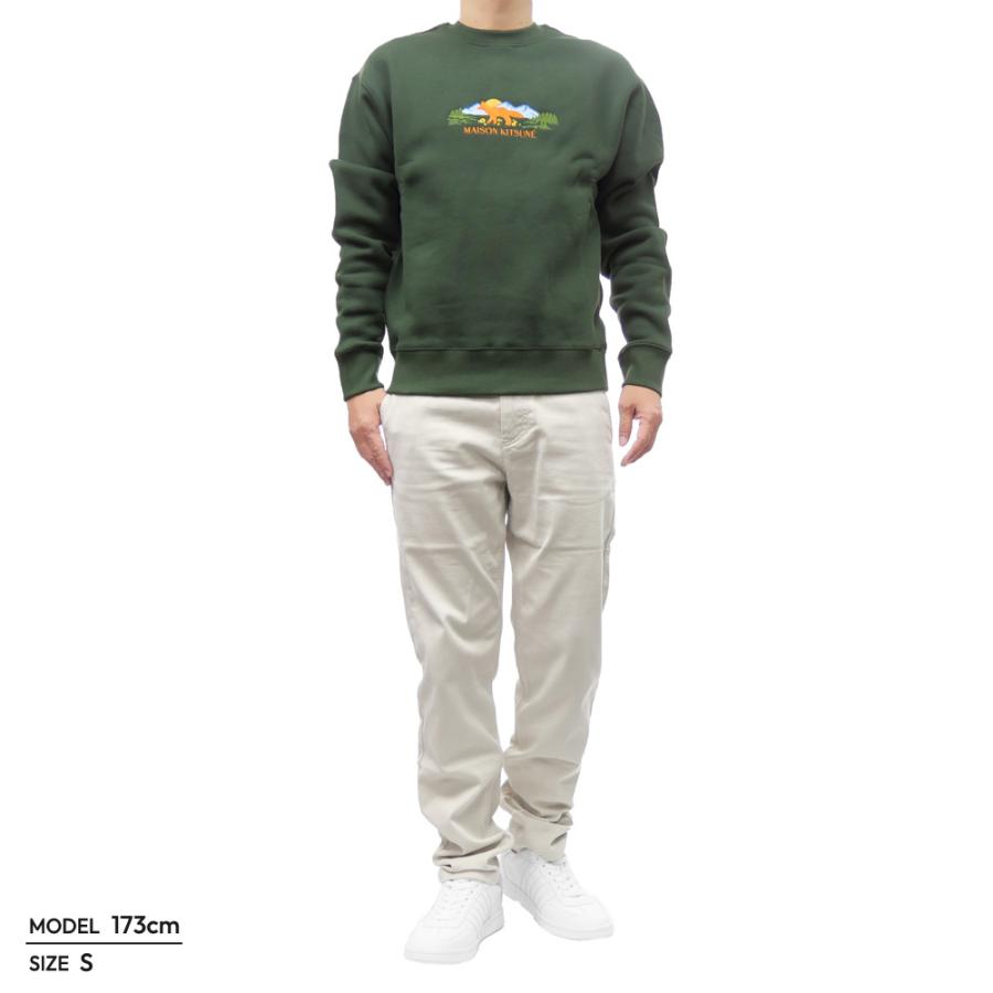 旧作お買い得セール！ MAISON KITSUNE メゾンキツネトレーナー メンズ コットン 綿100％ 裏起毛 MM00308KM0307 /OUTDOOR PROFILE FOX COMFORT SWEATSHIRT モスグリーン MAISON KITSUNE（メゾン キツネ） メンズ裏起毛トレーナー