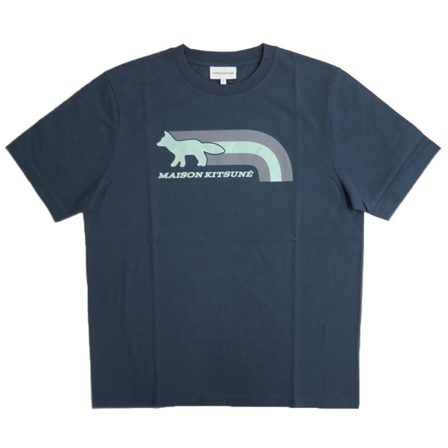 【MAISON KITSUNE】メンズ コンフォートT 刺繍 ライトブルー ボールド フォックスヘッド パッチ コンフォート Tシャツ
