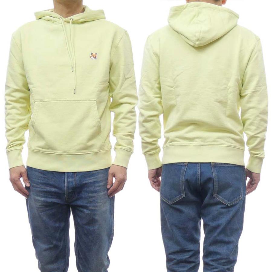 メゾンキツネ メンズパイル地プルオーバーパーカー パステルイエロー MAISON KITSUNE メゾンキツネ メンズパイル地プルオーバー