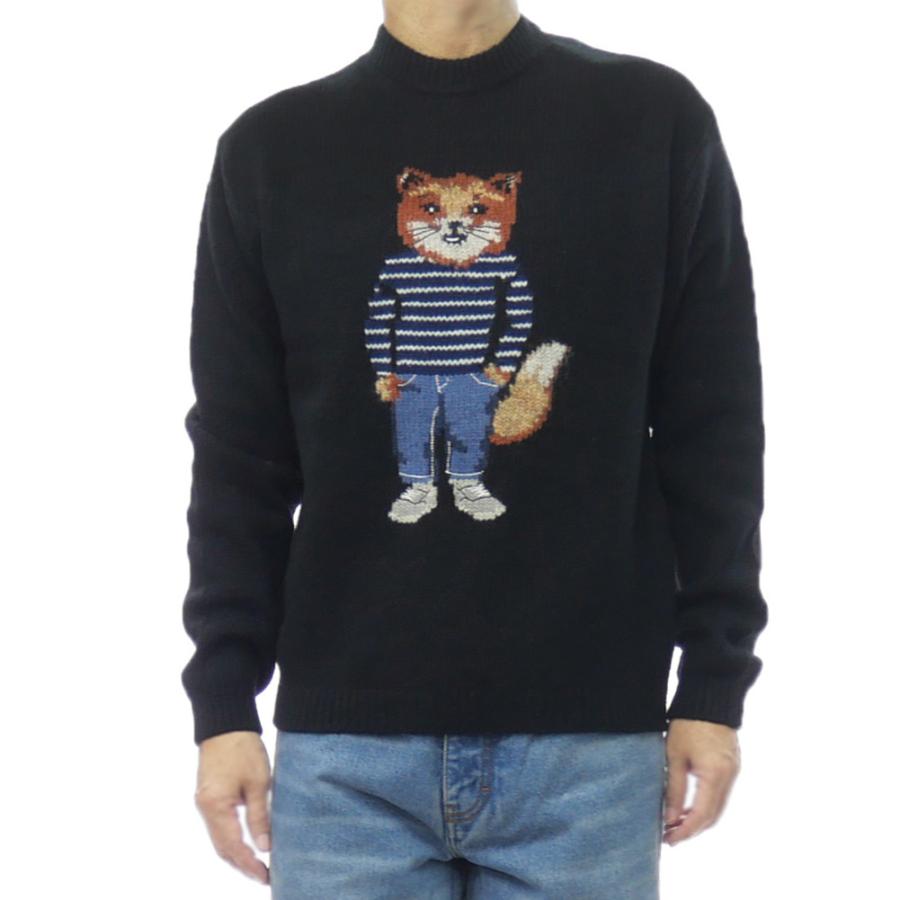 MAISON KITSUNE メゾンキツネ メンズ クルーネックセーター ニット PM00806 KH0002 / DRESSED FOX INTARSIA WOOL JUMPER ダークグレー MAISON KITSUNE（メゾン キツネ） メンズクルーネックセーター ニット