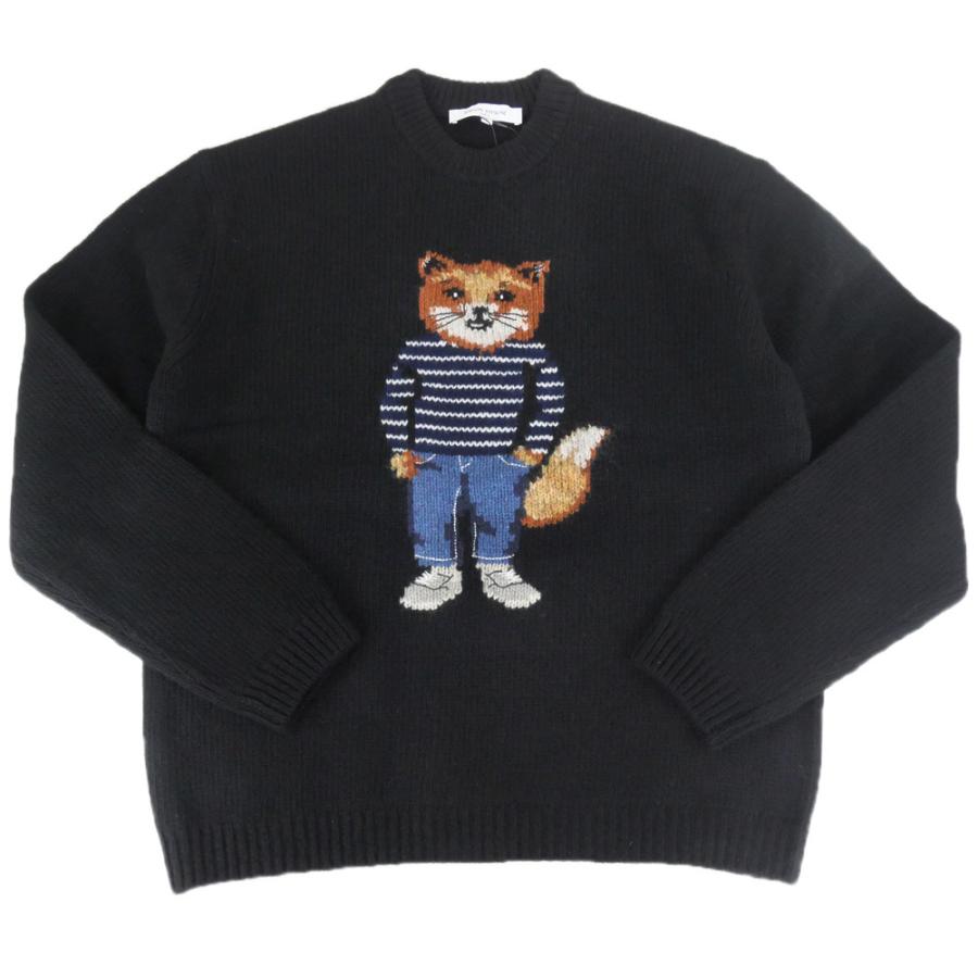 MAISON KITSUNE メゾンキツネ メンズクルーネックセーター ニット PM00806 KH0002 / DRESSED FOX INTARSIA WOOL JUMPER ブラック_4