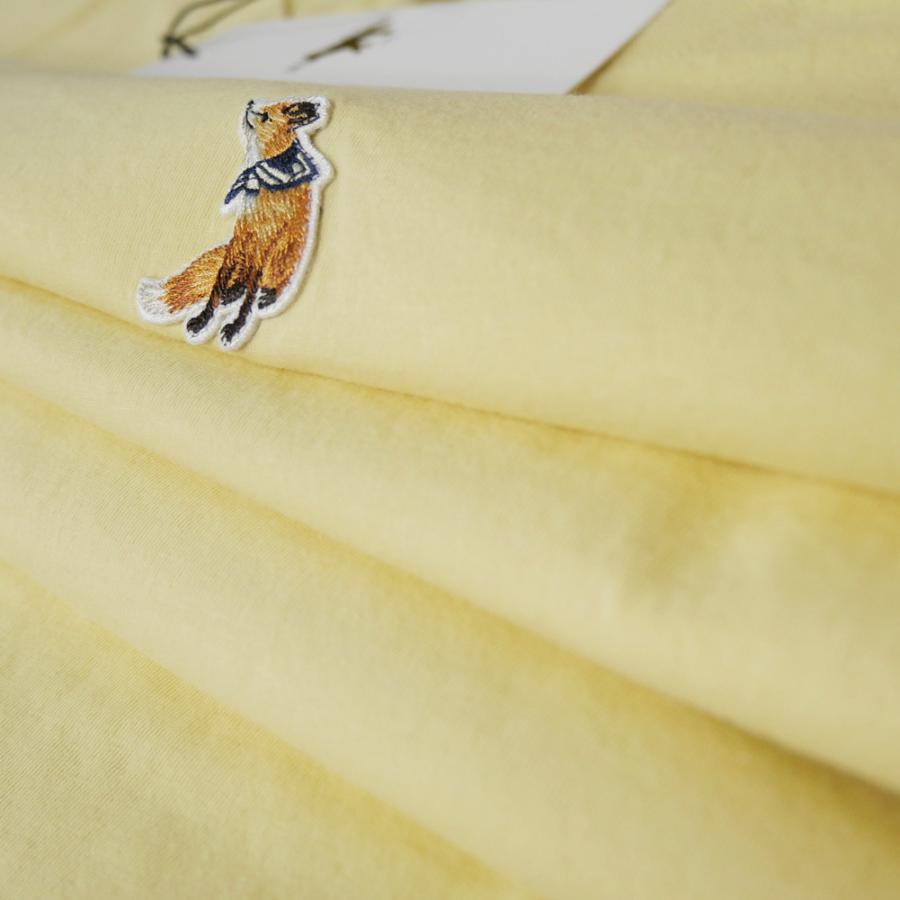 MAISON KITSUNÉ キツネ刺繍ライトイエロー カーディガン XSサイズ MAISON KITSUNE（メゾン キツネ） クルーネックTシャツ QM00102KJ7026