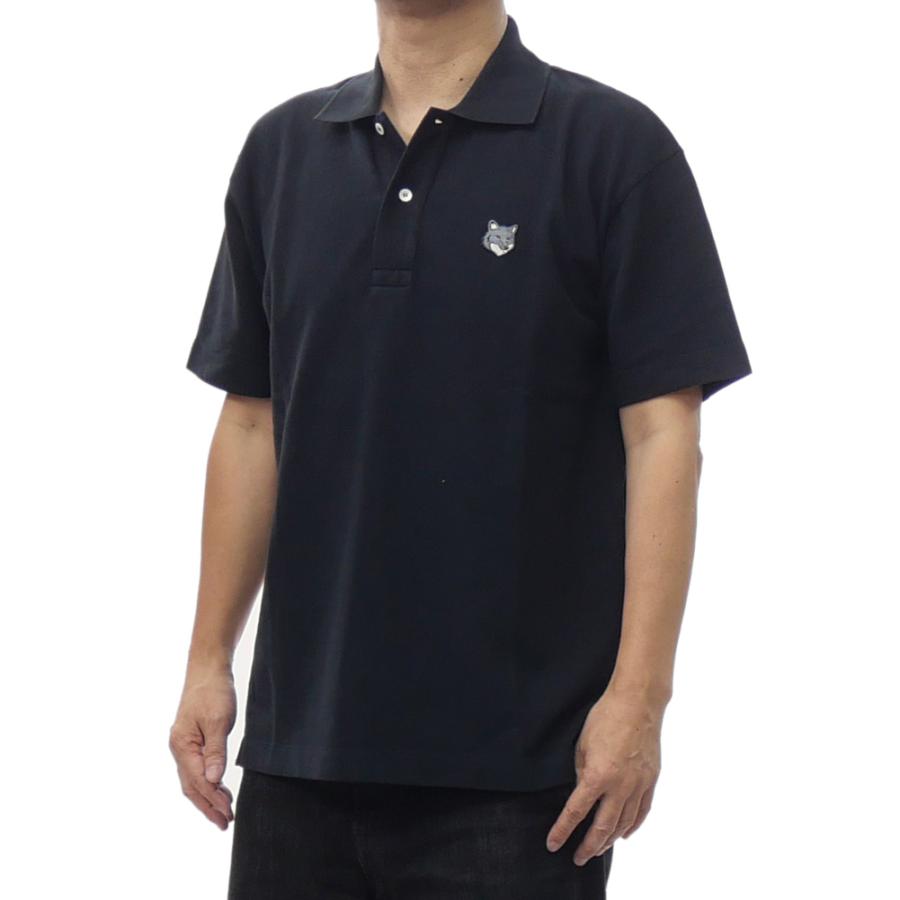 MAISON KITSUNE メゾンキツネ メンズ鹿の子ポロシャツ PM00210KP0001 / FOX HEAD COMFORT POLO ブラック 2026春夏新作