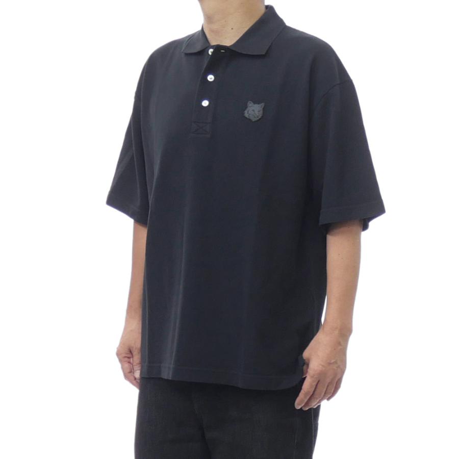 美品　MAISON KITSUNE メンズポロシャツ　ブラックL MAISON KITSUNE（メゾン キツネ） メンズ 鹿の子 ポロシャツ