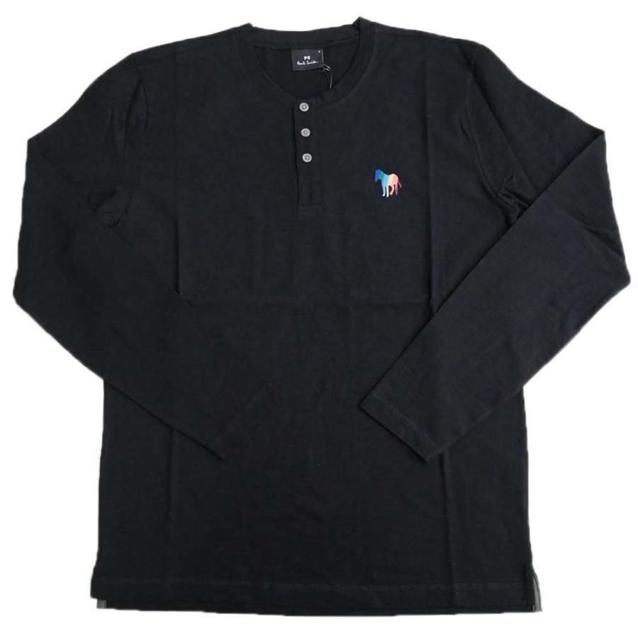 PS PAUL SMITH ポールスミス メンズヘンリーネックロングTシャツ M2R 344YE L21815 ブラック｜tre-style｜02