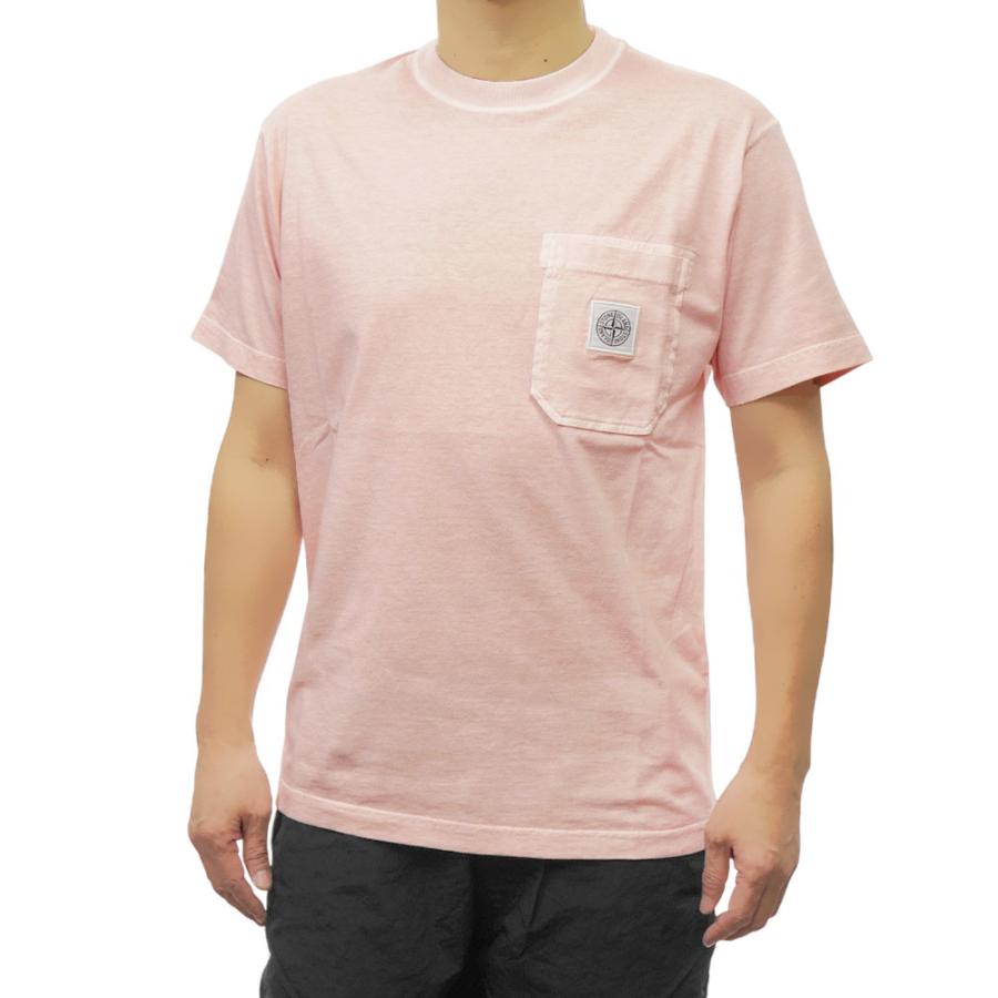セールSS STONE  ストーンアイランド Tシャツ メンズ 半袖 クルーネック コットン 綿100％ 21000219 ピンク STONE ISLAND（ストーン アイランド） メンズクルーネックTシャツ