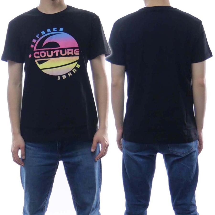 VERSACE グレカトリム クルーネック Tシャツ 黒 VERSACE JEANS COUTURE ヴェルサーチェジーンズ メンズクルー
