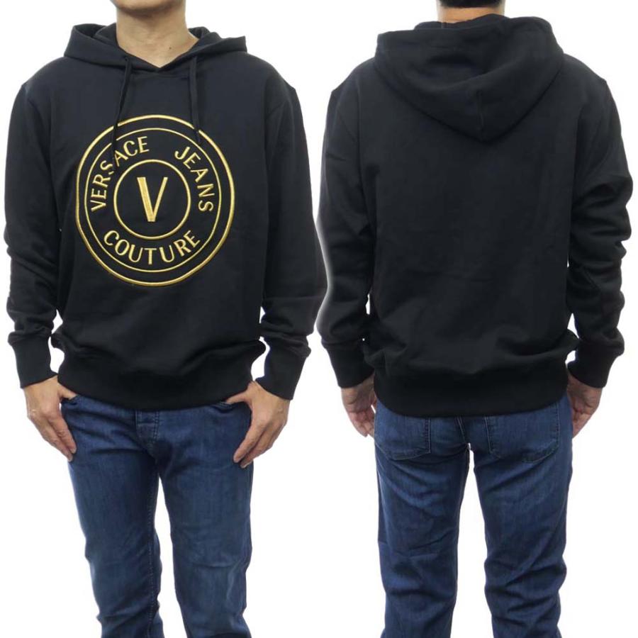 旧作お買い得セール！ VERSACE JEANS ヴェルサーチェジーンズ パーカー メンズ プルオーバー コットン 綿100％ 74GAIT05 CF01T ブラック VERSACE JEANS COUTURE ヴェルサーチェジーンズ メンズプルオーバー