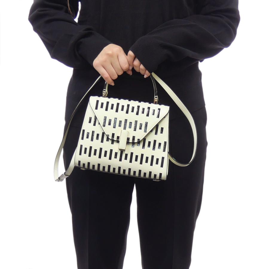 旧作お買い得セール！ VALEXTRA ヴァレクストラ バッグ レディース ミニハンドバッグ WBES0036549VOC99 / ISIDE MINI STAMPA RETTANGOLI ホワイト×ブラック Valextra（ヴァレクストラ） レディースミニハンドバッグ