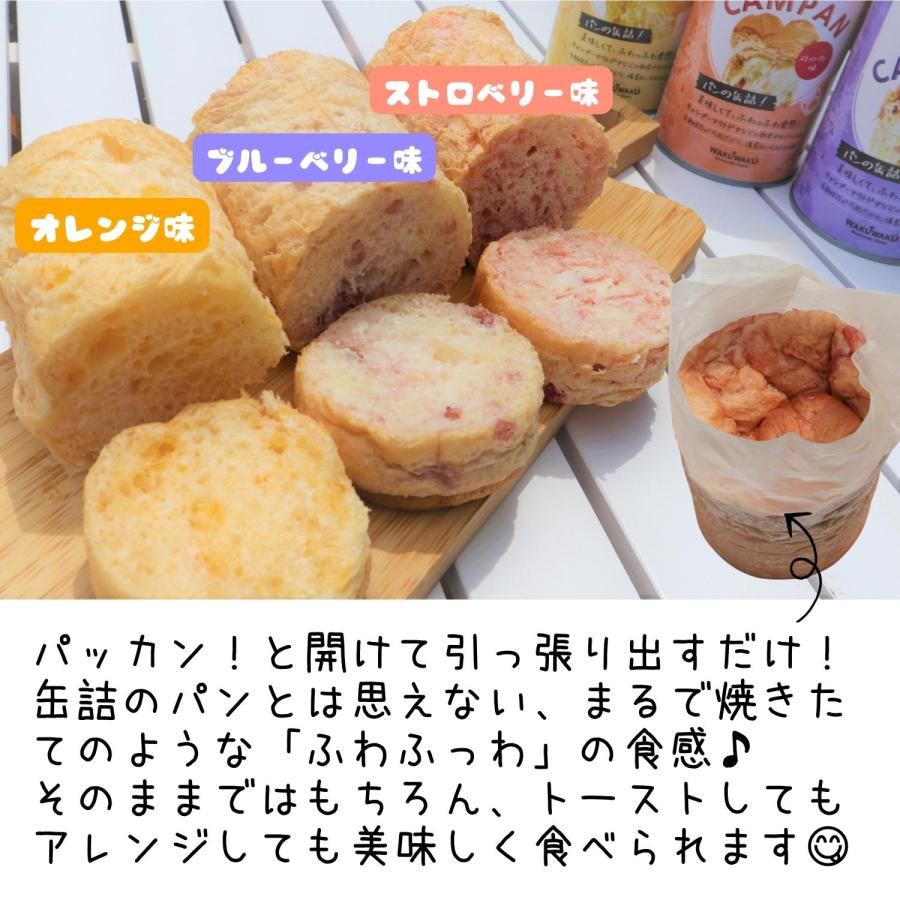 賞味期限「5年」長期保存 「乳酸菌入り」で健康にも良い美味しいパンの缶詰 CAMPAN 6缶セット（ストロベリー味 ブルーベリー味 オレンジ味 各2缶） |  | 01