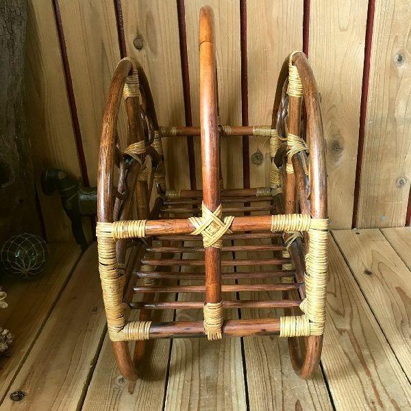 70-80s ヴィンテージ ラタン マガジンラック ブックスタンド 籐 本立て