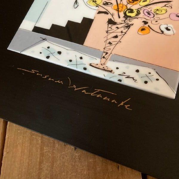 ≫ヴィンテージ*NARUMIナルミ鳴海製陶*古い陶板画*渡辺すすむ*額装