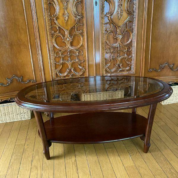 ヴィンテージ*マルニ 木工*ベルサイユ*ガラス×ウッド猫脚オーバル ロー