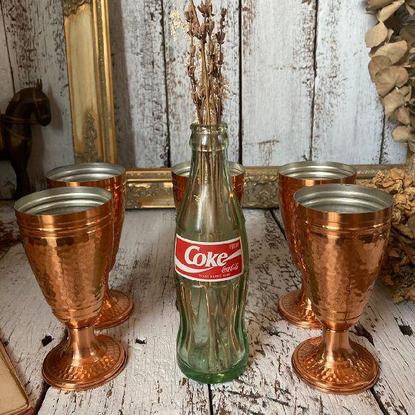 70-80s ヴィンテージ 未使用 コッパー マグカップ 5客 銅製 槌目