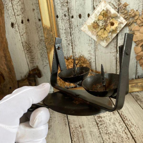 VINTAGE ≫ヴィンテージ*古い アイアン 手燭*自在 燭台*手とぼし 手