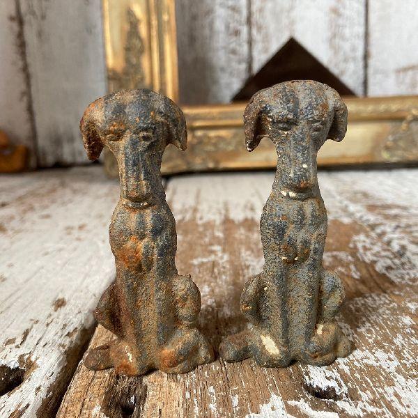≫ヴィンテージ*シャビー アイアン ドッグ オーナメント 2体*犬 いぬ 