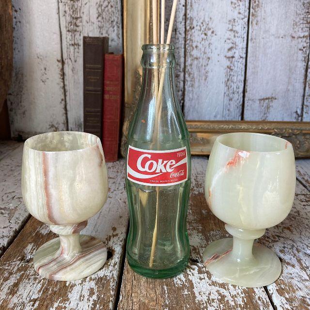 VINTAGE ≫70-80s ヴィンテージ*天然石 オニキス ワイン グラス 2客