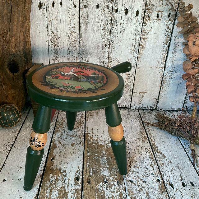 VINTAGE ヴィンテージ トールペイント ミルク スツール 木製 丸 VINTAGE ヴィンテージ トールペイント ミルク スツール 木製 丸