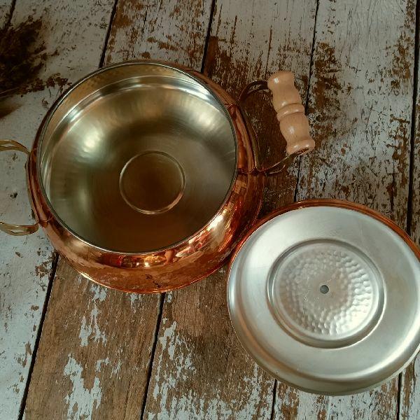 ヴィンテージ デッド 未使用 純銅 槌目 両手鍋 ウッド 木の取っ手 銅鍋 ヴィンテージ 未使用*Solid Copper*槌目 両手鍋 20cm*ウッド 木