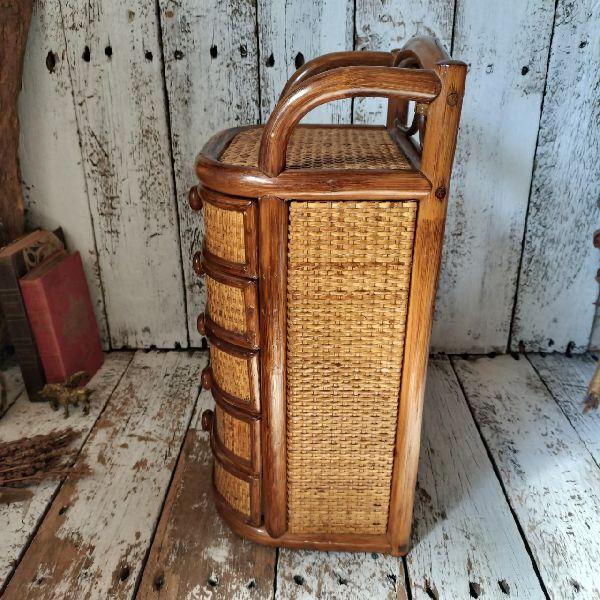 籐 ラタン 小物入れ 小引き出し インテリア アンティーク VINTAGE ヴィンテージ ラタン ミニ チェスト 籐 引出し 5杯 小物入れ